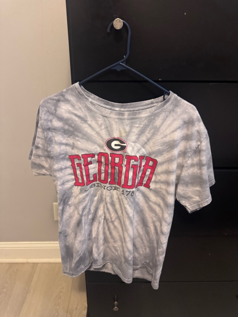 Hanes Gray Tie-Dye Georgia Short Sleeve Tee with Red Logo